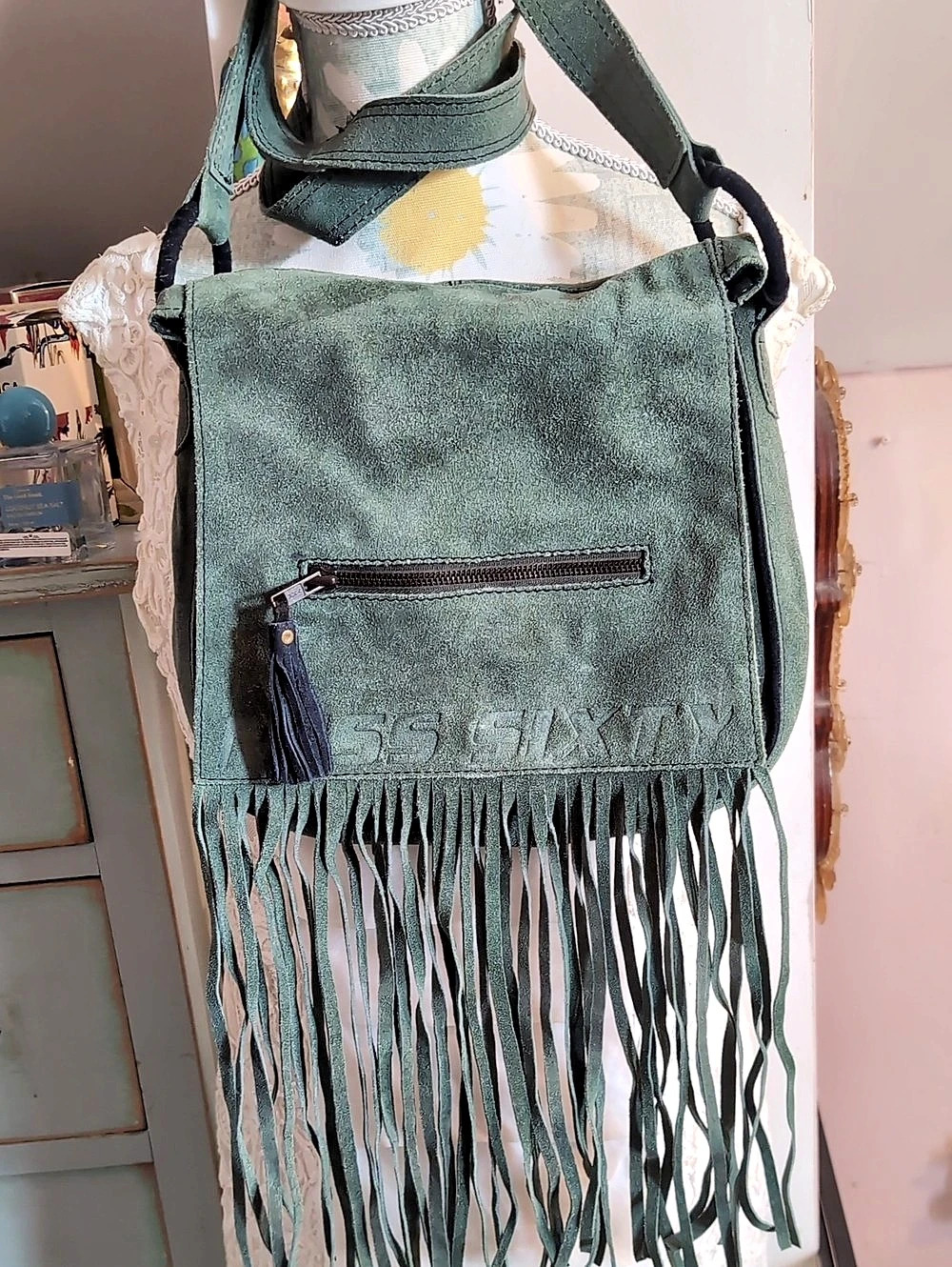 Miss Sixty Luella Suede Fringe Crossbody Bag Green